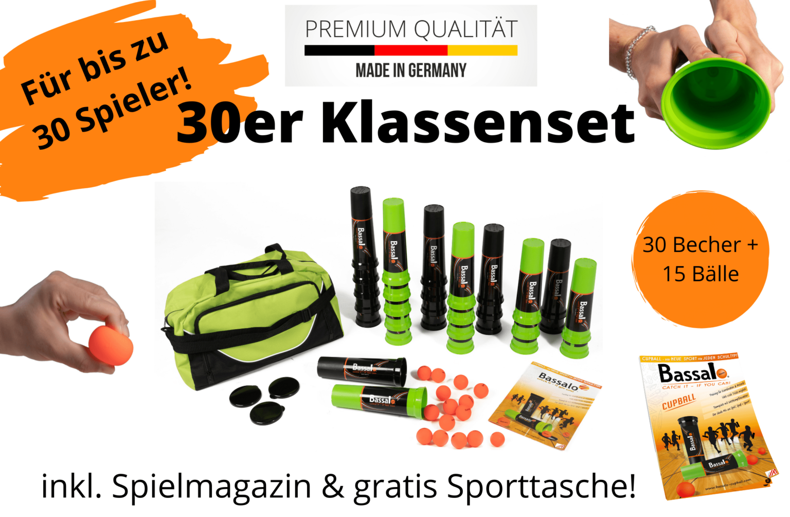Bassalo Cupball - Familieset van 4 - Sportspel voor Kinderen en Volwassenen - 4 Bekers, 2 Speelballen, met Spelregels Inbegrepen
