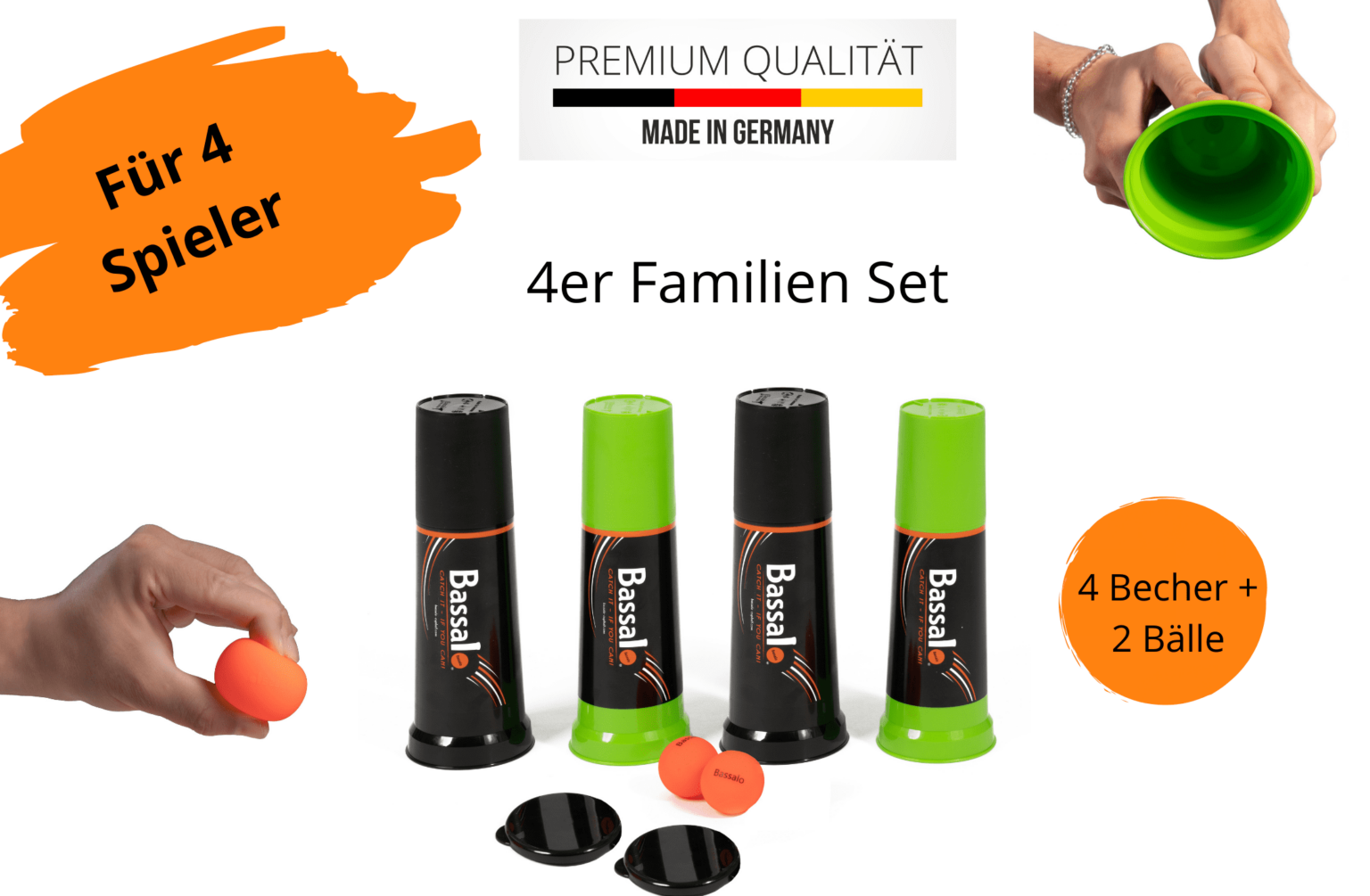 Jeu Bassalo - Sport Extérieur Fun - Gobelets 25cm Et Balle - Développe Coordination - Fabriqué En Allemagne